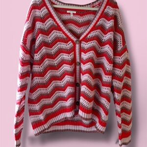 Maurices Red and White Chevron Cardigan